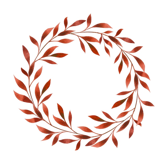 Floral round wreath frame border isolated on white Watercolor red copper orange leaves circle