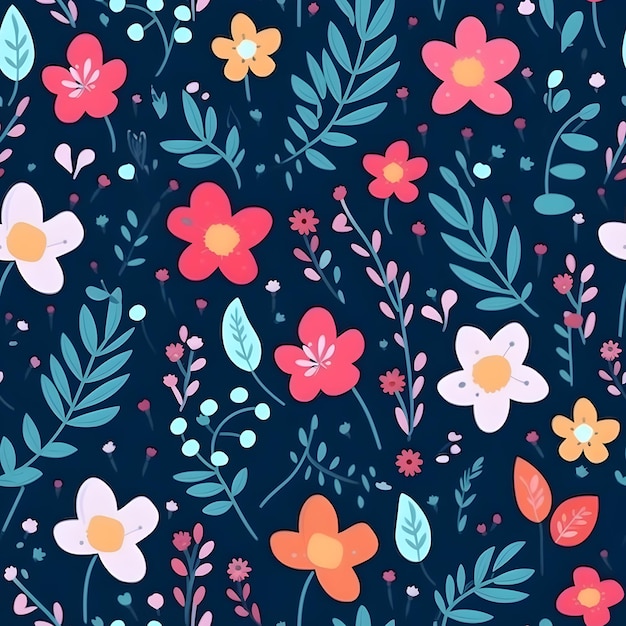 floral seamless flower pattern watercolor background generative by ai