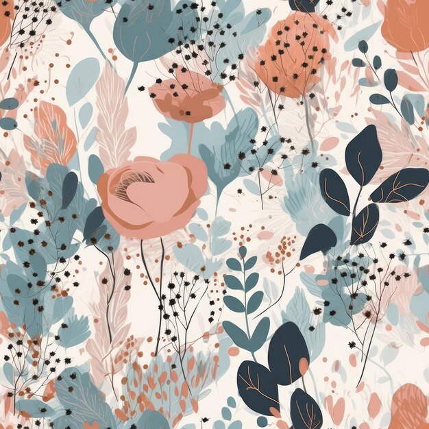 The floral seamless pattern illustration summer flower and rose gold details Generative AI