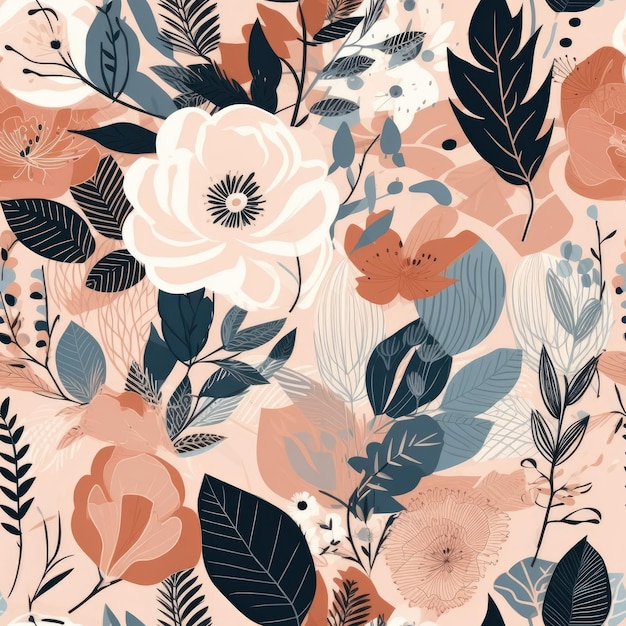 The floral seamless pattern illustration summer flower and rose gold details Generative AI