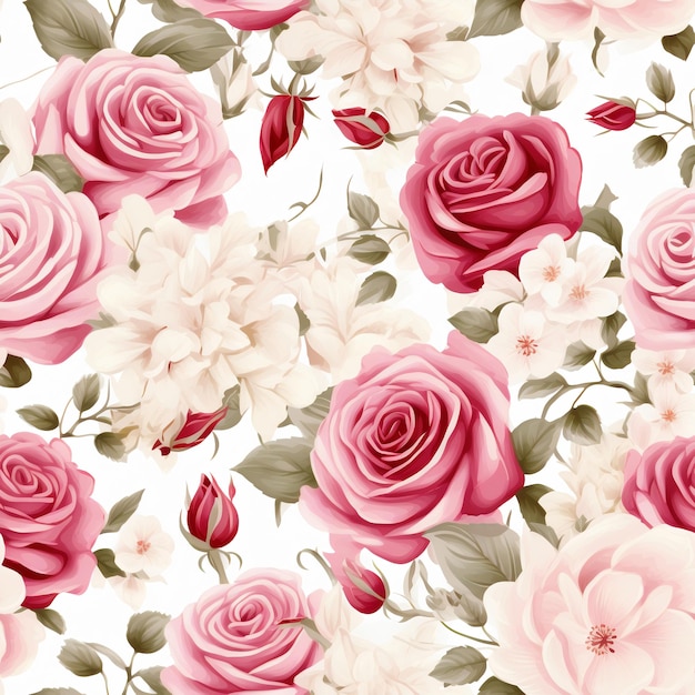 Floral seamless pattern of roses Watercolor background texture print for fabric and digital paper