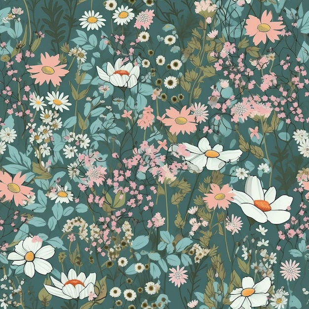 Floral seamless patterns design for paper fabric wallpaper Created with Generative AI technology