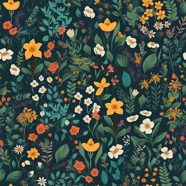 Floral seamless patterns design for paper fabric wallpaper Created with Generative AI technology