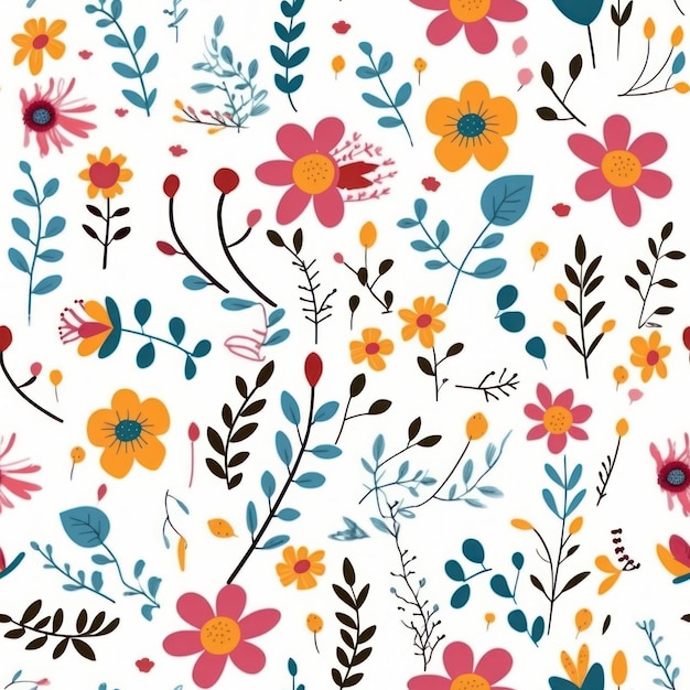 Floral seamless patterns design for paper fabric wallpaper Created with Generative AI technology