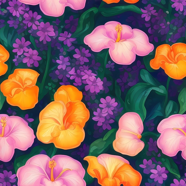 Floral Seamless Repeat Pattern Design Flowers for textile design fabric printing Generative AI