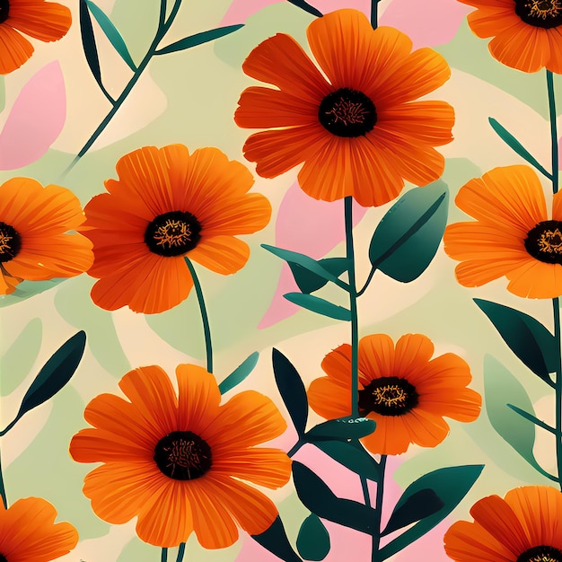 Floral Seamless Repeat Pattern Design Flowers for textile design fabric printing Generative AI