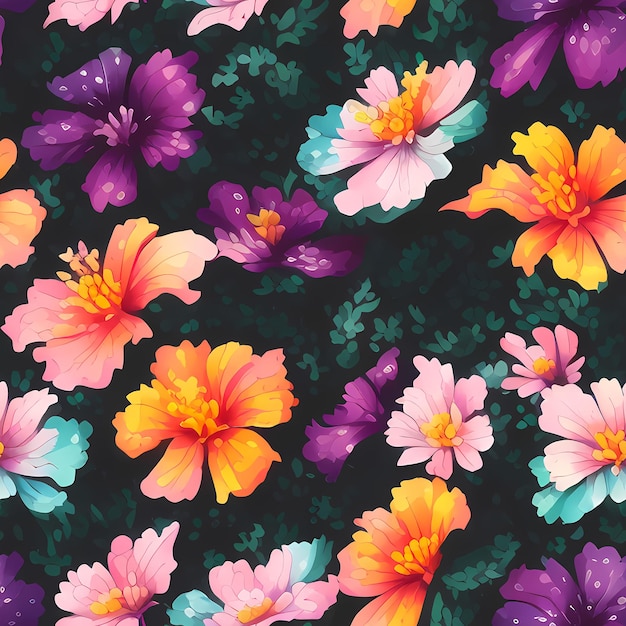 Floral Seamless Repeat Pattern Design Flowers for textile design fabric printing Generative AI