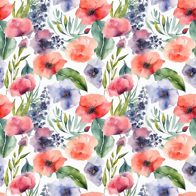 Floral shape watercolor seamless pattern