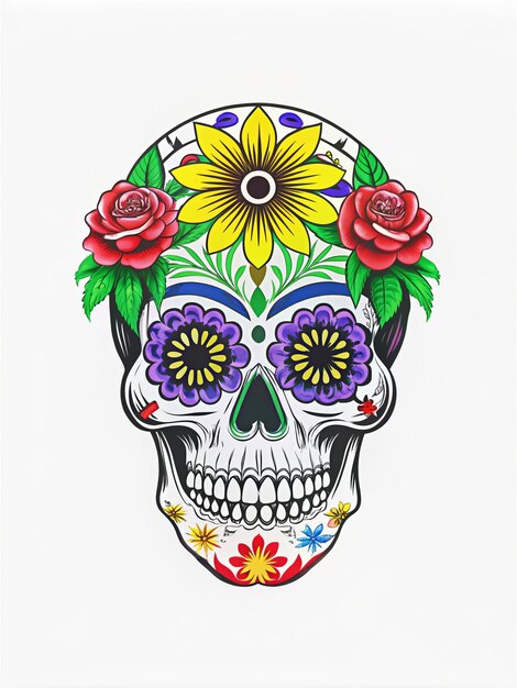 Floral Skull Vibrant skull with intricate flower patterns celebrating life and death traditions