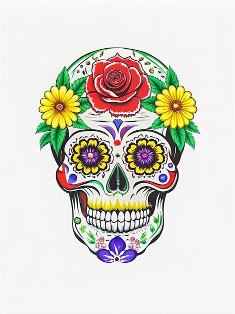 Floral Skull Vibrant skull with intricate flower patterns celebrating life and death traditions