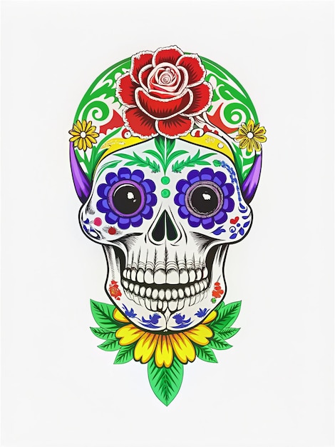 Floral Skull Vibrant skull with intricate flower patterns celebrating life and death traditions