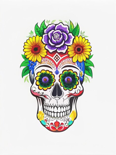 Floral Skull Vibrant skull with intricate flower patterns celebrating life and death traditions