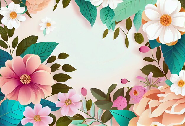 Floral spring background with copy space watercolor style Generative ai