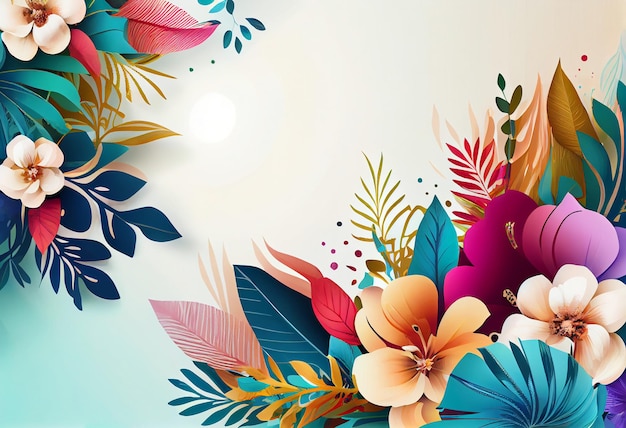 Floral spring background with copy space watercolor style Generative ai