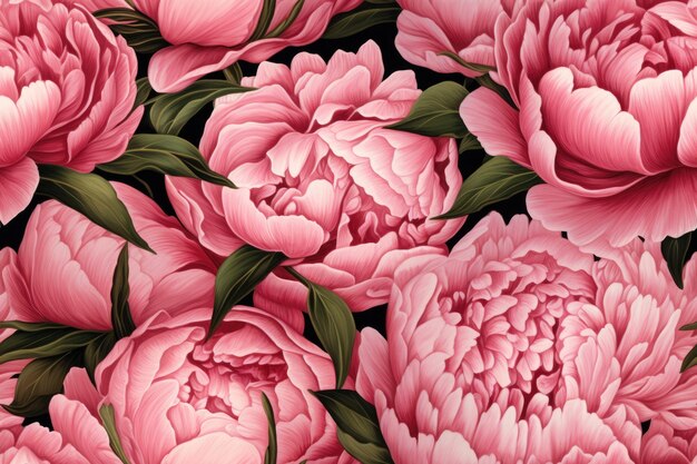 Photo floral summer seamless pattern of peonies flowers generative ai