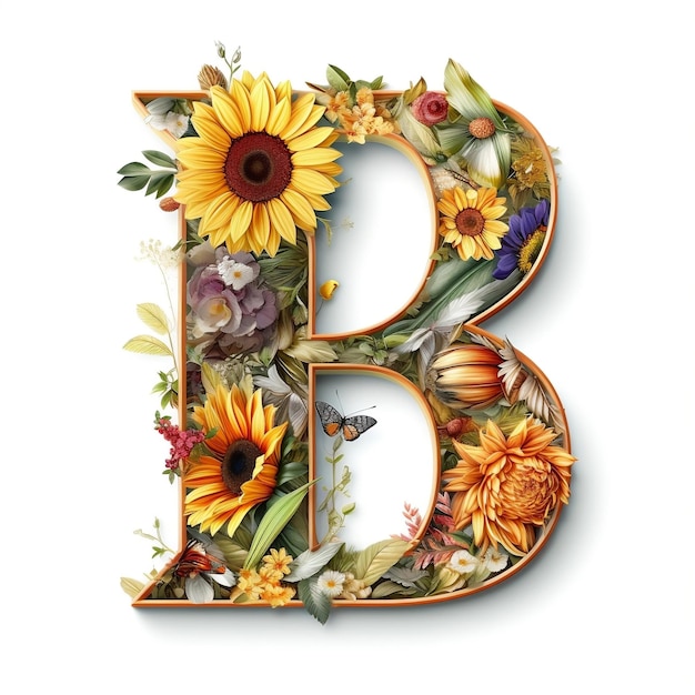 Floral and sunflower colorful illustration letter B Generative AI