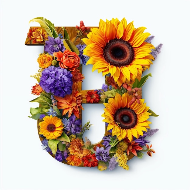 Floral and sunflower colorful illustration letter B Generative AI