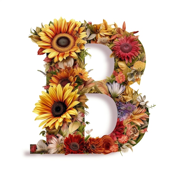 Floral and sunflower colorful illustration letter B Generative AI