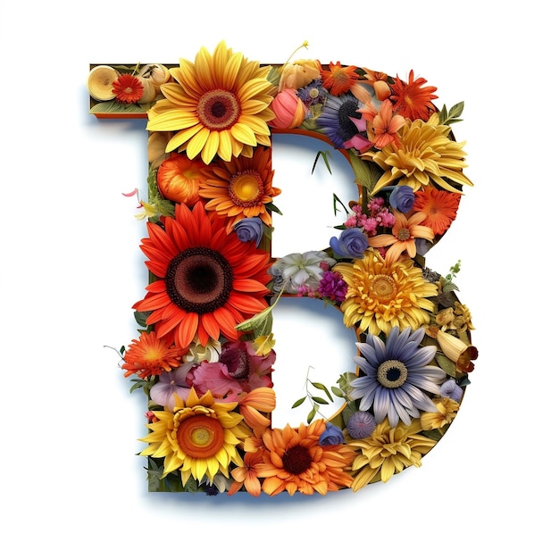 Floral and sunflower colorful illustration letter B Generative AI