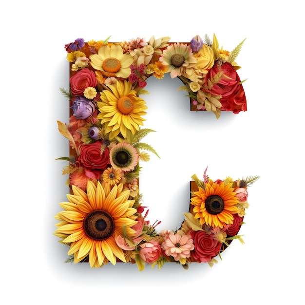 Floral and sunflower colorful illustration letter C Generative AI