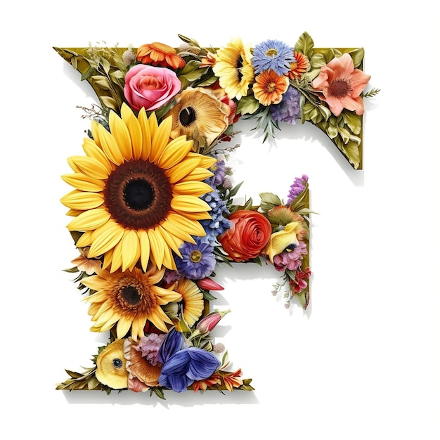 Floral and sunflower colorful illustration letter F Generative AI