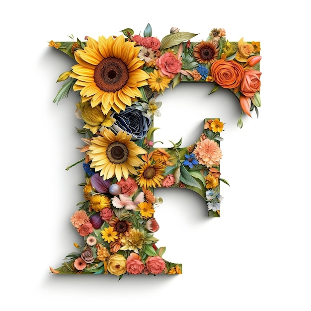 Floral and sunflower colorful illustration letter F Generative AI