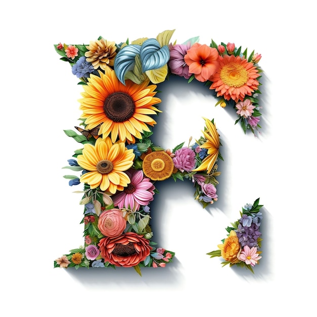 Floral and sunflower colorful illustration letter F Generative AI