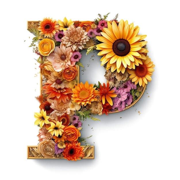 Floral and sunflower colorful illustration letter P Generative AI