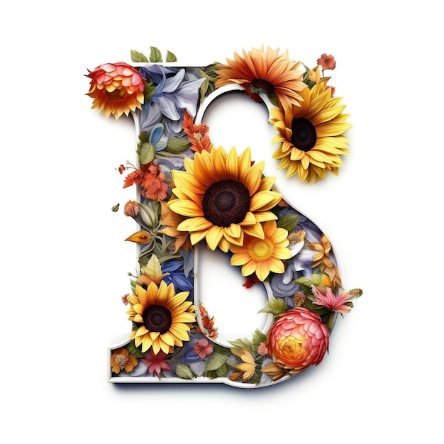 Floral and sunflower colorful illustration letter S Generative AI