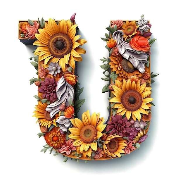 Floral and sunflower colorful illustration letter U Generative AI