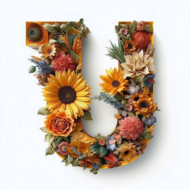 Floral and sunflower colorful illustration letter U Generative AI