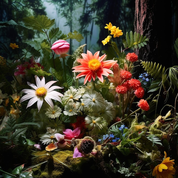 Floral Symphony Beautiful Forest Flowers in Realistic Photography Detail