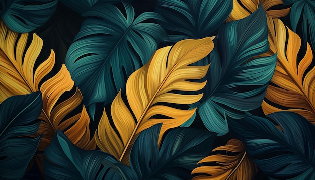 Floral tropical pattern on plant leaves background