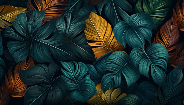 Floral tropical pattern on plant leaves background