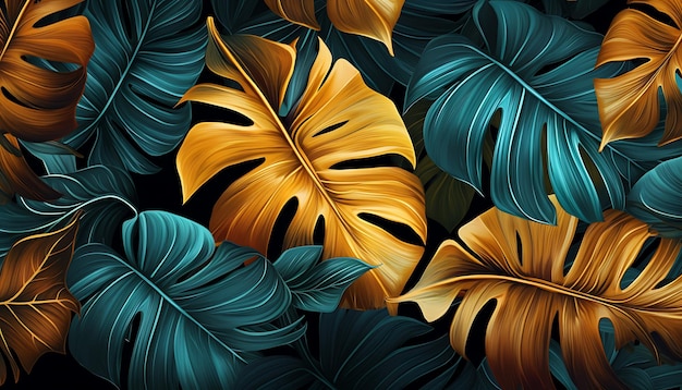 Floral tropical pattern on plant leaves background