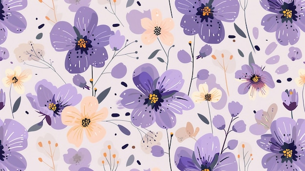 Photo a floral wallpaper by person features a floral pattern of purple and pink flowers