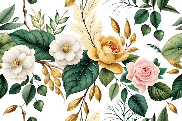 A floral wallpaper that is printed with a white background.