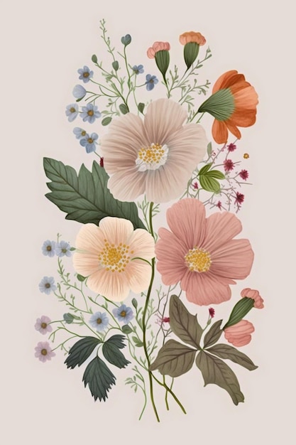 A floral wallpaper with a floral pattern and a bunch of flowers.