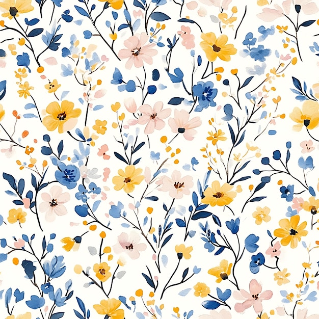 Photo a floral wallpaper with flowers and leaves