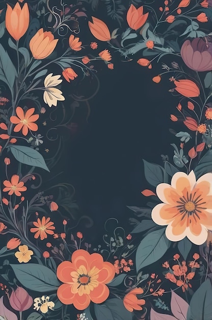 Photo a floral wallpaper with orange flowers and a black background