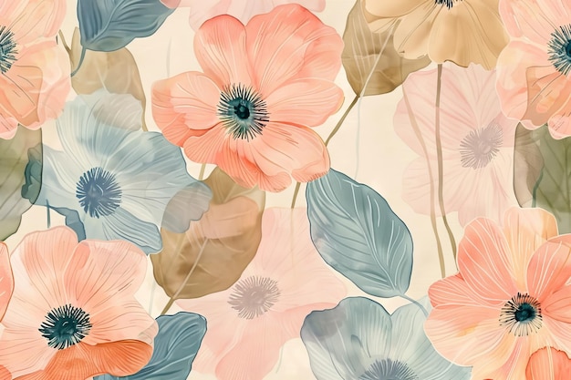 Floral Wallpaper With Pink and Blue Flowers