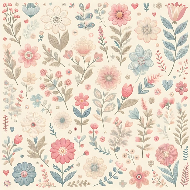 a floral wallpaper with pink and blue flowers