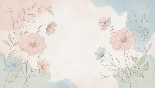 Photo a floral wallpaper with pink flowers and clouds