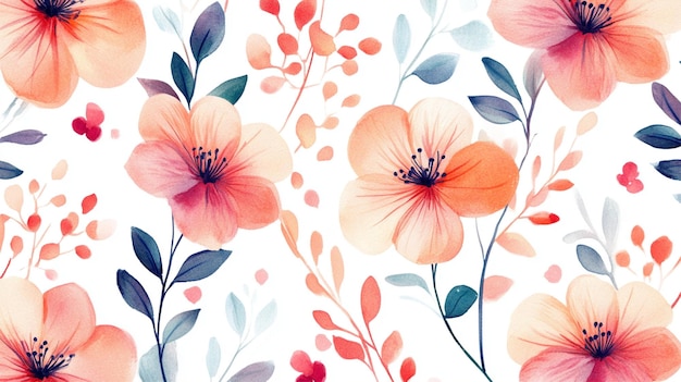 a floral wallpaper with pink flowers and leaves