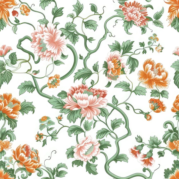 Photo a floral wallpaper with a snake and flowers