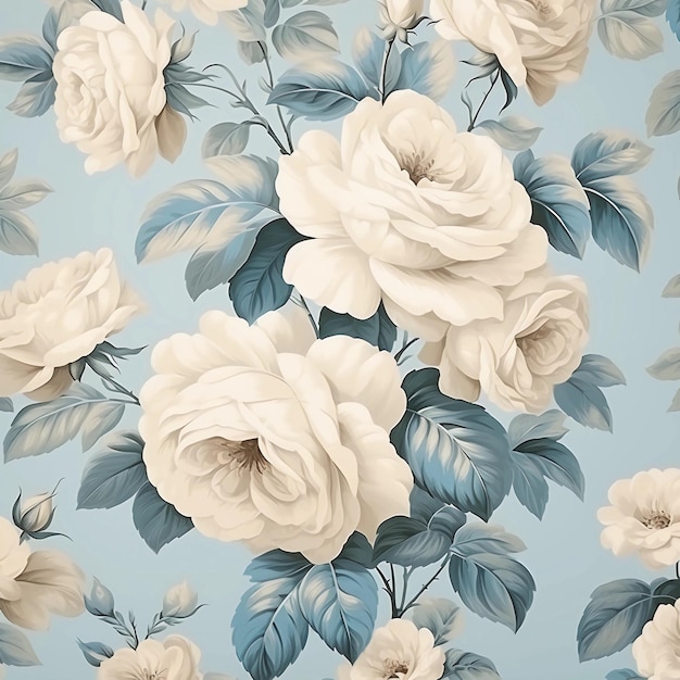 a floral wallpaper with a white rose