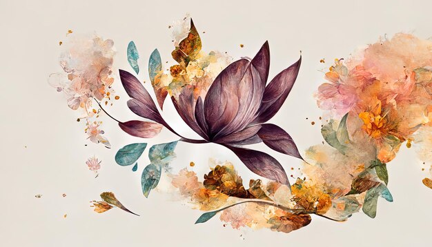 Floral in watercolor flower garden Elegant gold blossom flowers flat vector illustrations Generative Ai