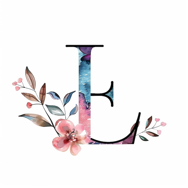 Photo floral watercolor letter le isolated on white background