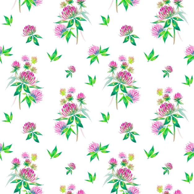 floral watercolor seamless pattern with beautiful clover, hand drawn background