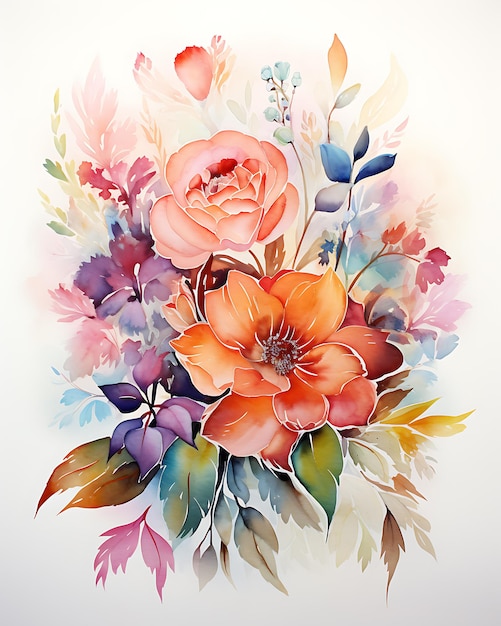 Floral watercolor on solid white background